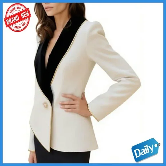 Asymmetrical Blazer Gold Button Business Formal Jacket Loose Fit - Picture 3 of 8
